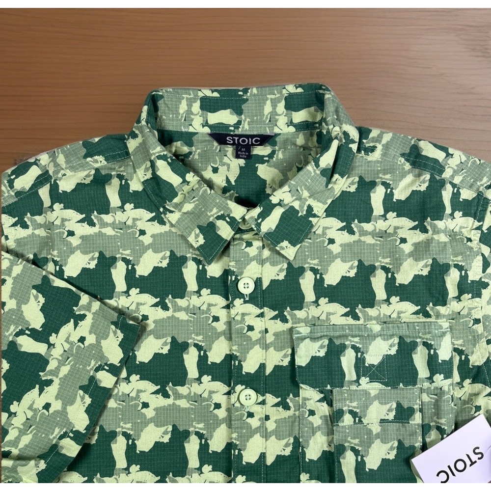 Stoic Camouflage Short Sleeve Button Down Shirt Size M‎ Green Outdoor Hiking $60